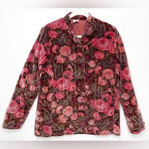 Vintage Sun’N Sand Velvet Floral Quilted Toggle Coat Pockets Roses Cottage Core